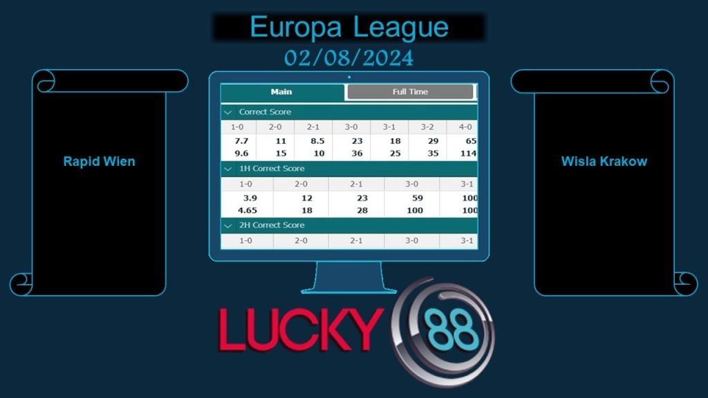 LUCKY88 Rapid Wien vs Wisla Krakow, Soi kèo bóng đá hôm nay 02/08/2024, Europa League