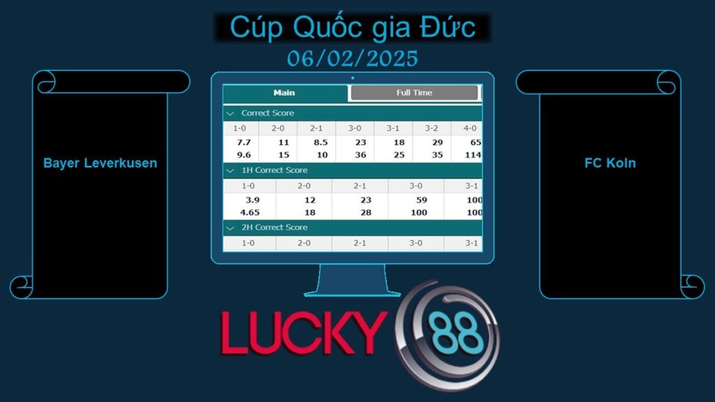 LUCKY88 Bayer Leverkusen vs FC Koln, Soi kèo bóng đá hôm nay 06/02/2025, Cúp Quốc gia Đức